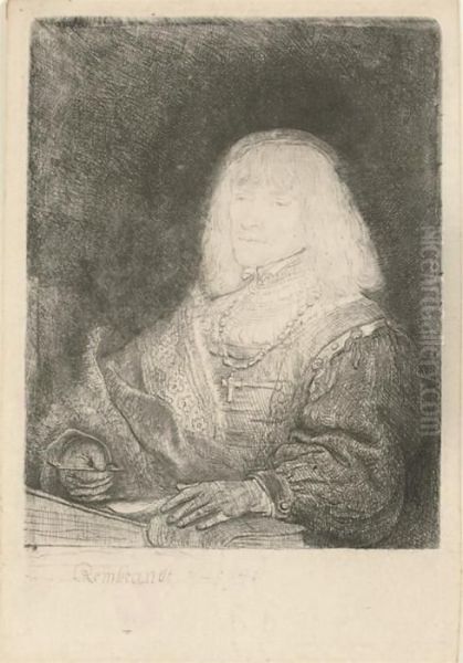 A Man At A Desk Wearing A Cross And Chain Oil Painting by Rembrandt Van Rijn