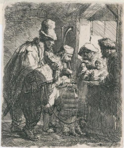 Strolling Musicians Oil Painting by Rembrandt Van Rijn