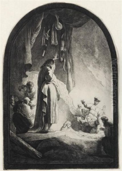 The Raising Of Lazarus: Large Plate Oil Painting by Rembrandt Van Rijn