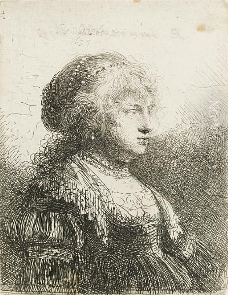 Saskia With Pearls In Her Hair (bartsch 347) Oil Painting by Rembrandt Van Rijn