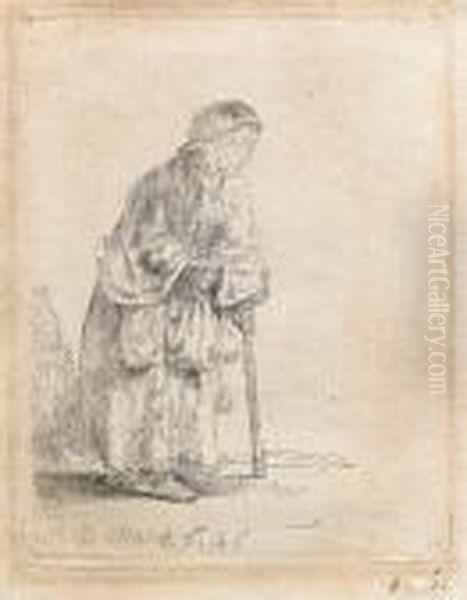 Beggar Woman Leaning On A Stick Oil Painting by Rembrandt Van Rijn