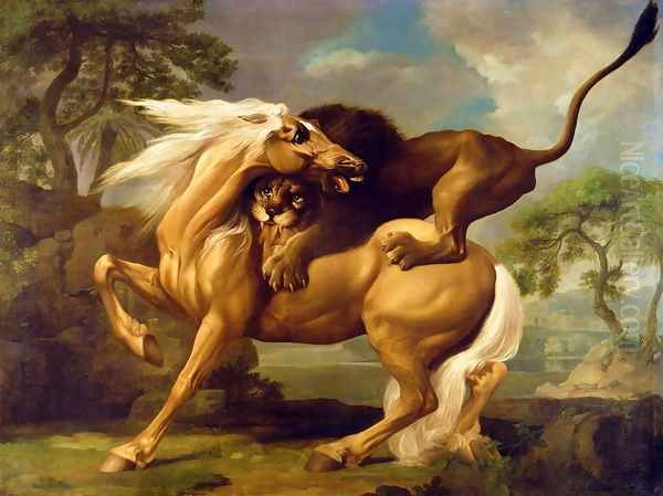 A Lion Attacking a Horse, c.1762 Oil Painting by George Stubbs