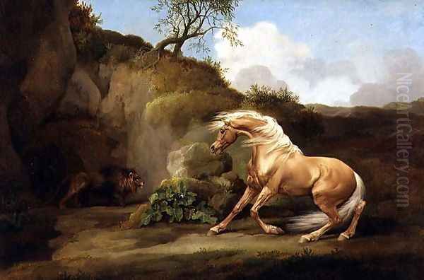 A Horse Frightened by a Lion, c.1790-5 Oil Painting by George Stubbs