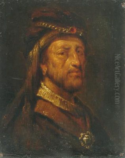 Study Of A Bearded Gentleman Wearing A Turban Oil Painting by Rembrandt Van Rijn