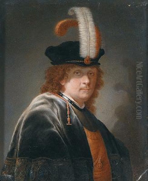 Uomo Con Copricapo Adorno Di Piume Oil Painting by Rembrandt Van Rijn