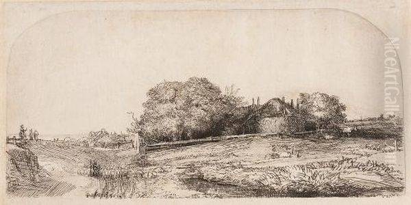 Landschaft Mit Heuschober Und Schafherde Oil Painting by Rembrandt Van Rijn