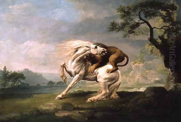 A Lion Attacking A Horse, c.1765 Oil Painting by George Stubbs