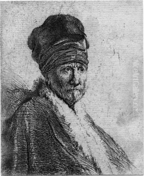 Mann Mit Schnurrbart Und Turbanartiger Mutze Oil Painting by Rembrandt Van Rijn