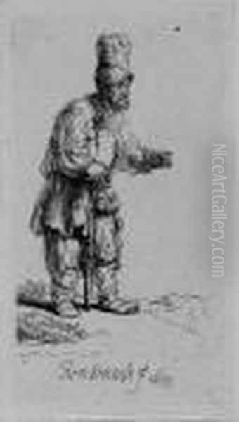 Jude In Hoher Mutze - Bettler Und Bettlerin In Oil Painting by Rembrandt Van Rijn