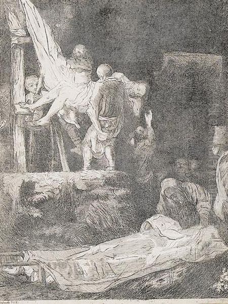 Die Kreuzabnahme Bei Fackelschein. Oil Painting by Rembrandt Van Rijn