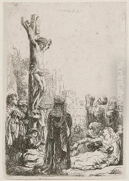 The Crucifixion: Small Plate Oil Painting by Rembrandt Van Rijn