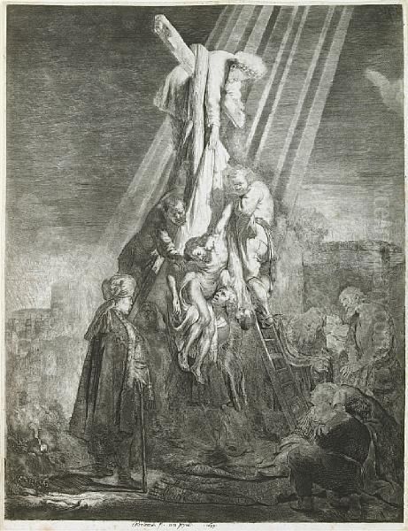 The Descent From The Cross: Second Plate Oil Painting by Rembrandt Van Rijn