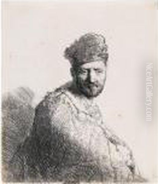 Bearded Man In A Furred Oriental Cap And Robe: The Artist's Father. Oil Painting by Rembrandt Van Rijn