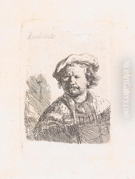 Self Portrait In A Flat Cap And Embroidered Dress. Oil Painting by Rembrandt Van Rijn