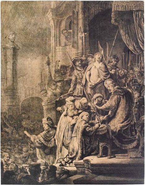 Christ Before Pilate: Large Plate. Oil Painting by Rembrandt Van Rijn