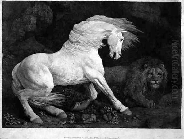 A Horse Affrighted by a Lion, engraved by the artist, pub. 1788 Oil Painting by George Stubbs