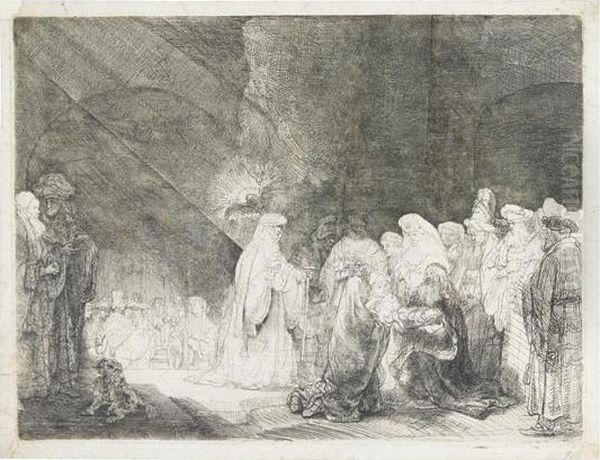 The Presentation In The Temple: Oblong Print. Oil Painting by Rembrandt Van Rijn