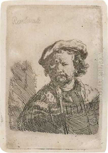 Self Portrait In A Flat Cap And Embroidered Dress. Oil Painting by Rembrandt Van Rijn