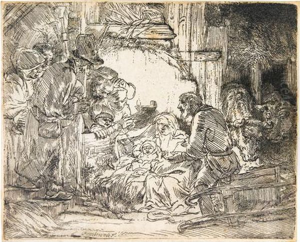 The Adoration Of The Shepherds: With The Lamp. Oil Painting by Rembrandt Van Rijn