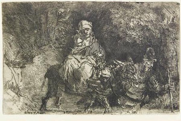 The Flight Into Egypt: Crossing A Brook. Oil Painting by Rembrandt Van Rijn