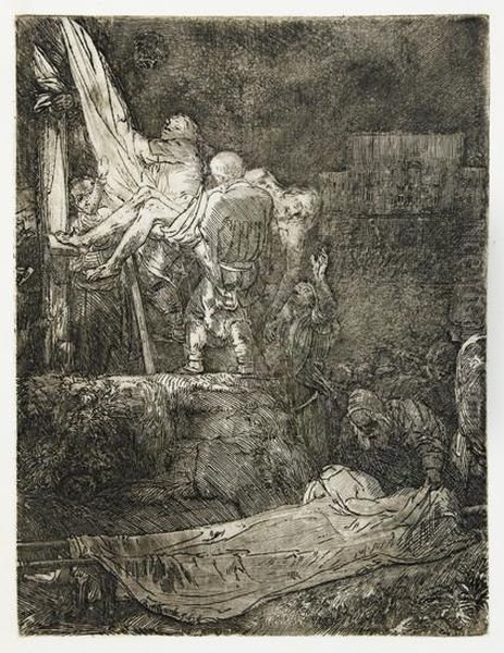 The Descent From The Cross By Torchlight. Oil Painting by Rembrandt Van Rijn