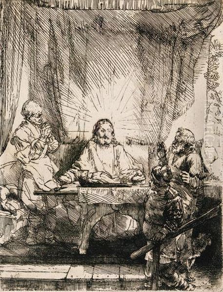 Christ At Emmaus: The Larger Plate. Oil Painting by Rembrandt Van Rijn