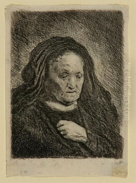 The Artist's Mother With Her Hand On Her Chest Oil Painting by Rembrandt Van Rijn