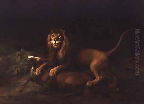 A Lion Attacking a Stag, c.1765 Oil Painting by George Stubbs