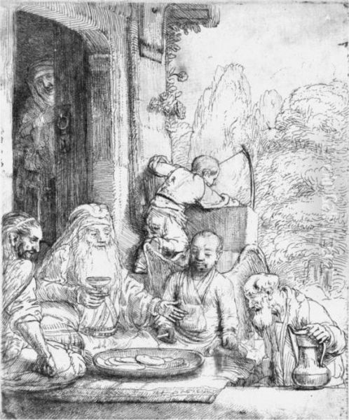 Abraham Entertaining The Angels Oil Painting by Rembrandt Van Rijn