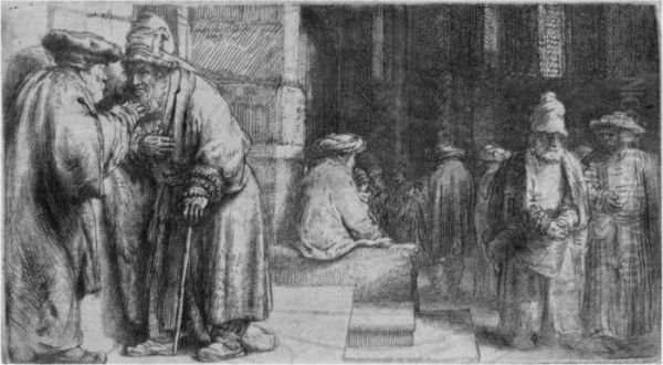 Jews In The Synagogue Oil Painting by Rembrandt Van Rijn