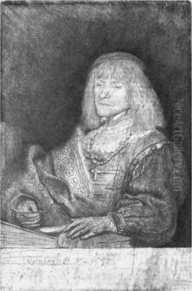 Man At A Desk Wearing A Cross And Chain Oil Painting by Rembrandt Van Rijn