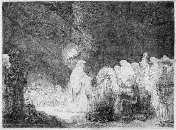 Die Darstellung Im Tempel, Im Breitformat Oil Painting by Rembrandt Van Rijn