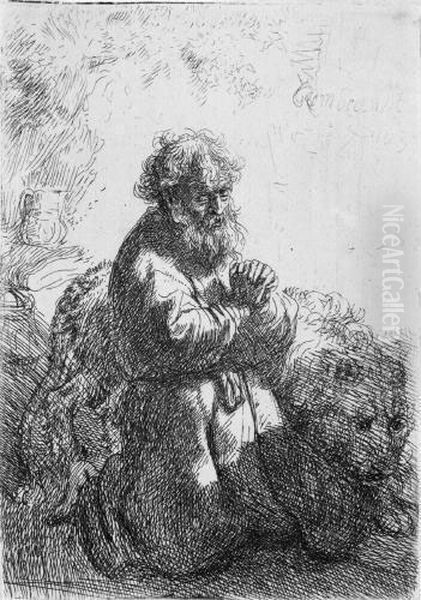 Der Heilige Hieronymus Im Gebet, Niederblickend Oil Painting by Rembrandt Van Rijn