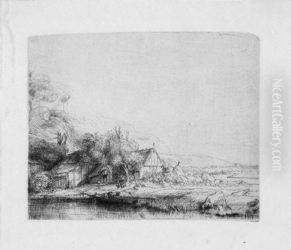 Die Landschaft Mit Der Saufenden Kuh Oil Painting by Rembrandt Van Rijn