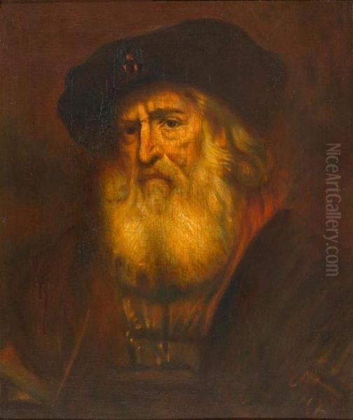 Portrait Eines Herrn Mit Weissem Bart Und Baskenmutze. Oil Painting by Rembrandt Van Rijn