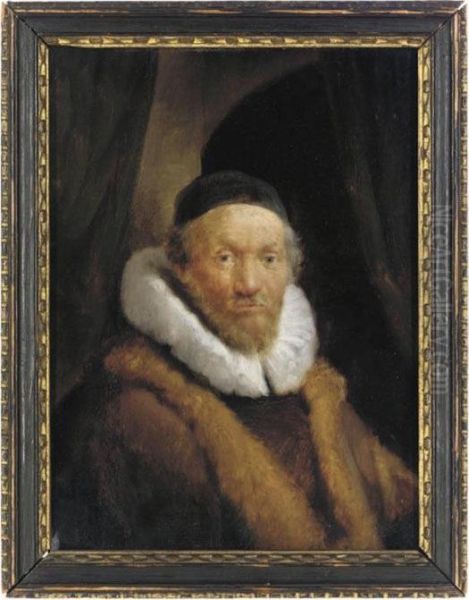 Portrait Of An Old Man, Bust-length, In A Black Cap And Fur-trimmed Coat Oil Painting by Rembrandt Van Rijn