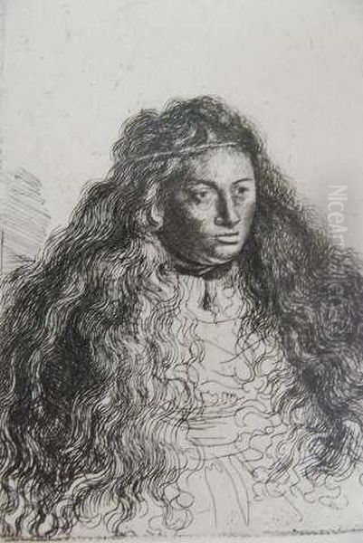 Portrait Of A Woman With Long Flowing Hair Oil Painting by Rembrandt Van Rijn