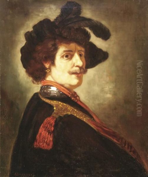 Portrait Of A Man With A Feathered Beret Oil Painting by Rembrandt Van Rijn