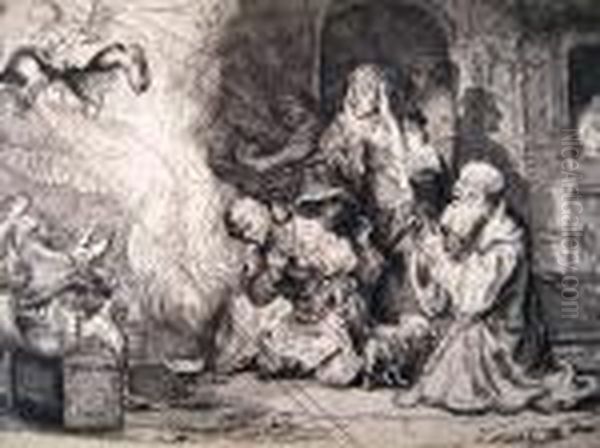 The Angel Departing From The Family Of Tobias Oil Painting by Rembrandt Van Rijn