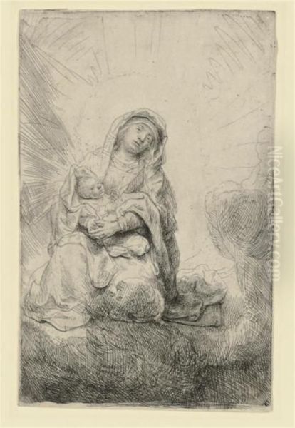 The Virgin And Child In The Clouds (bartsch, Hollstein 61; Hind186) Oil Painting by Rembrandt Van Rijn