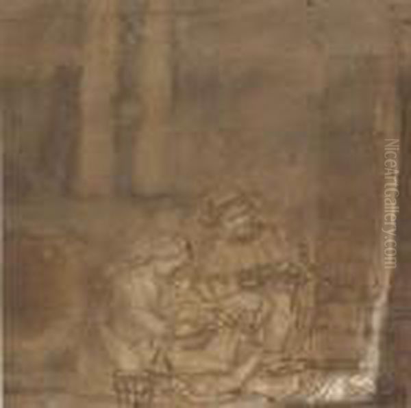 The Holy Family In An Interior Oil Painting by Rembrandt Van Rijn