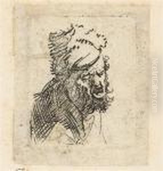 Head Of A Man In A Fur Cap, Crying Out Oil Painting by Rembrandt Van Rijn