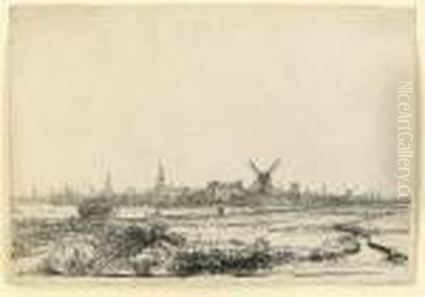 A View Of Amsterdam From The North West Oil Painting by Rembrandt Van Rijn