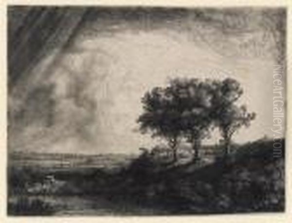 The Three Trees (b., Holl. 212; H. 205) Oil Painting by Rembrandt Van Rijn