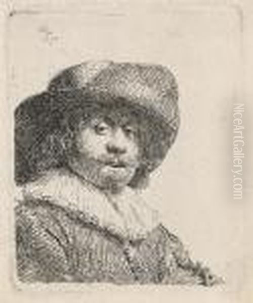 A Man In A Broad-brimmed Hat Oil Painting by Rembrandt Van Rijn