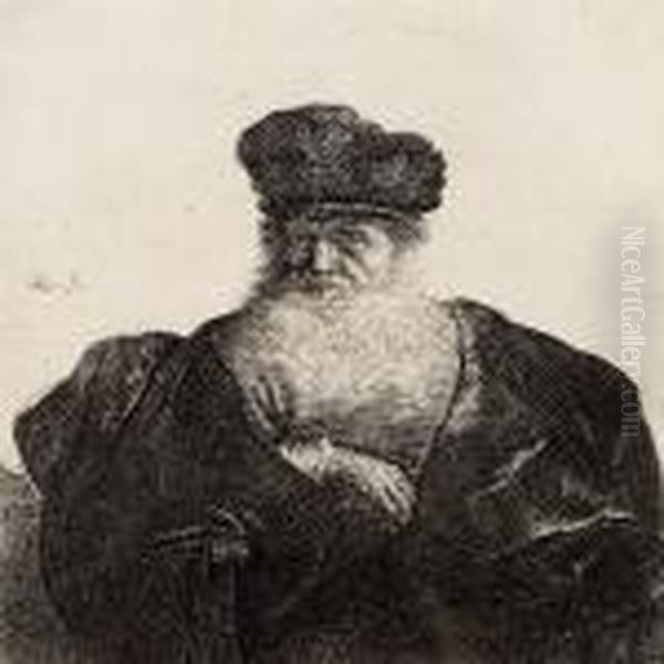 Old Man Withbeard, Fur Cap And Velvet Cloak Oil Painting by Rembrandt Van Rijn