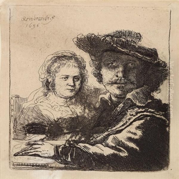 Rembrandt And His Wife Saskia Oil Painting by Rembrandt Van Rijn