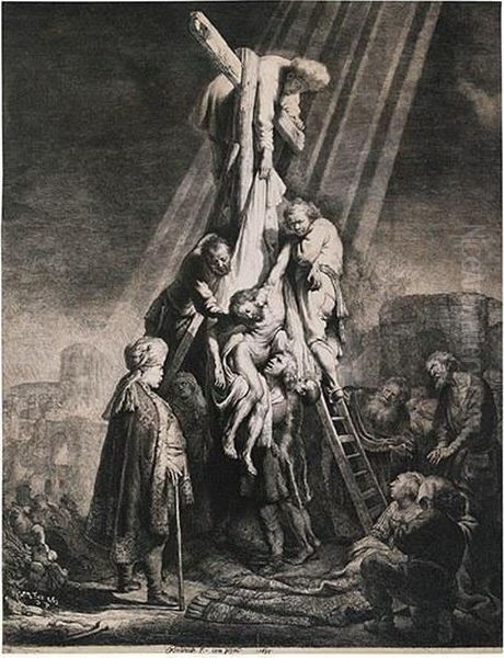 The Descent From The Cross: Second Plate Oil Painting by Rembrandt Van Rijn