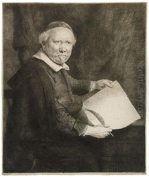 Lieven Willemsz Van Coppenol, Writing Master: Largerplate Oil Painting by Rembrandt Van Rijn