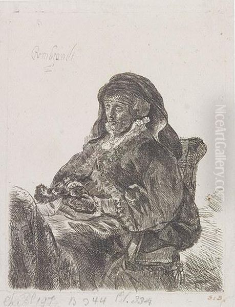 The Artist's Mother Seated Oil Painting by Rembrandt Van Rijn